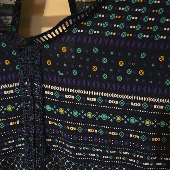 Wild Blue x Sadie Robertson Dress Blue Geometric Stripe Peasant Boho Size M - Picture 4 of 7